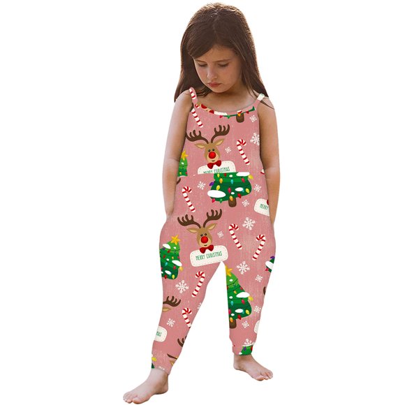 EGNMCR Suspenders for Kids Toddler Baby Girl Jumpsuits Strap Romper Christmas Wapiti Pants With Pockets Girl Server