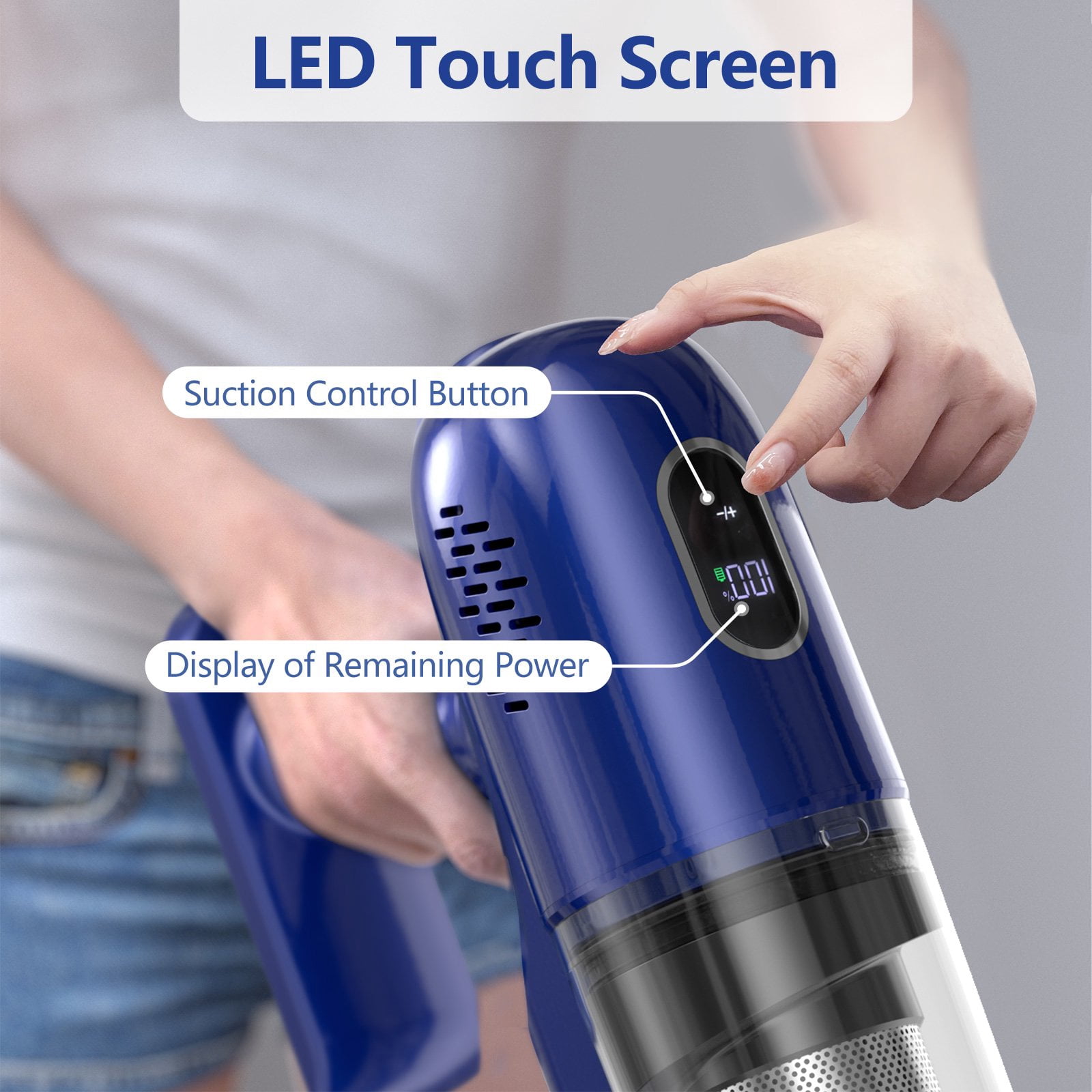 PrettyCare Cordless Vacuum Cleaner, 35Kpa/45min/7-in-1 Stick Vacuum with Foldable Pole, P1-v3