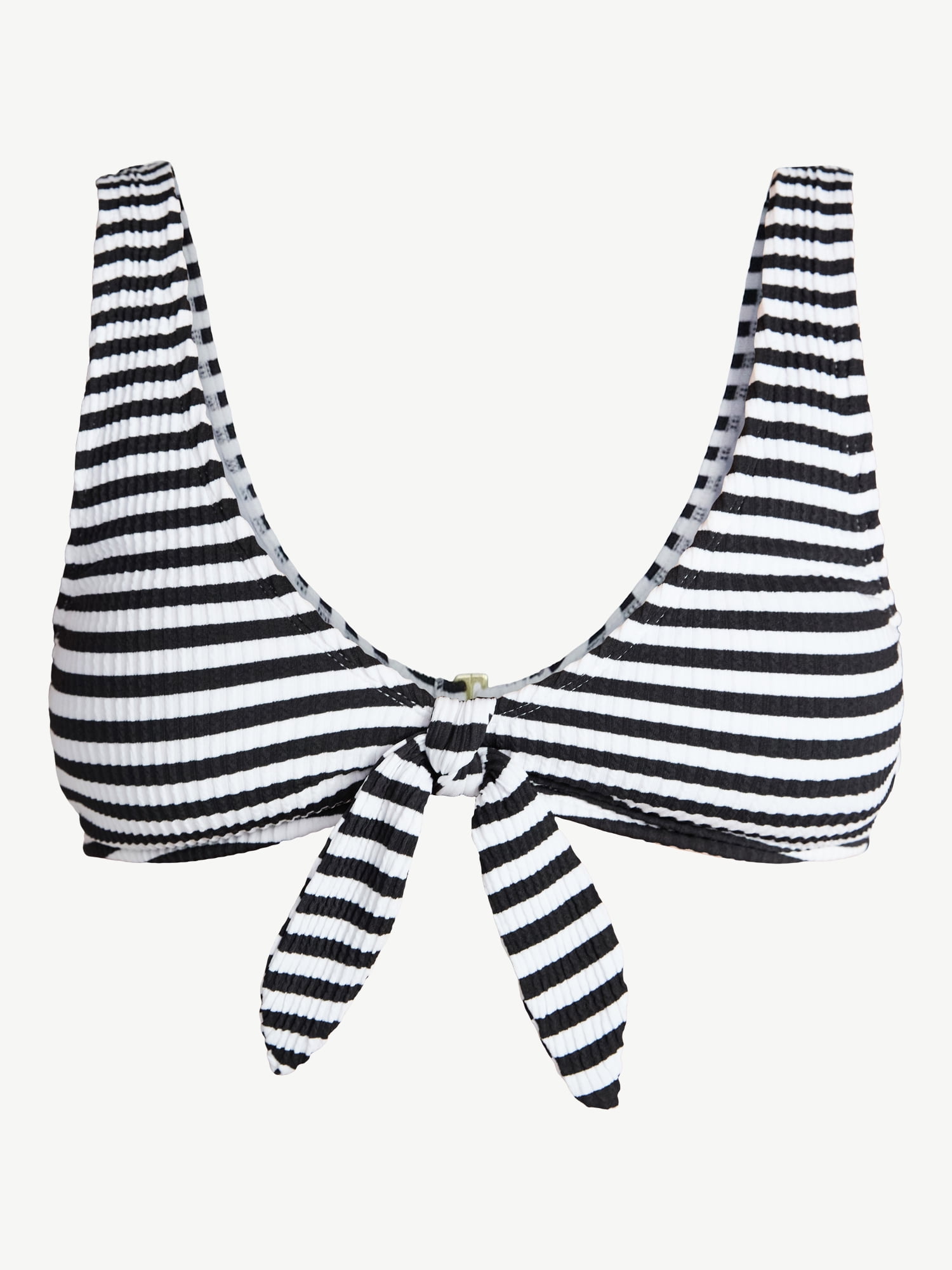 Time and Tru Women's and Women's Plus Crinkle Plunge Tie Front Bikini Top, Sizes XS-3X