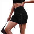 thumbnail image 2 of Pantalones Cortos de Sarga de Tiro Medio y Alto para Mujer, Elásticos, con Bolsillos, para Discotecas Negro XXL, 2 of 8