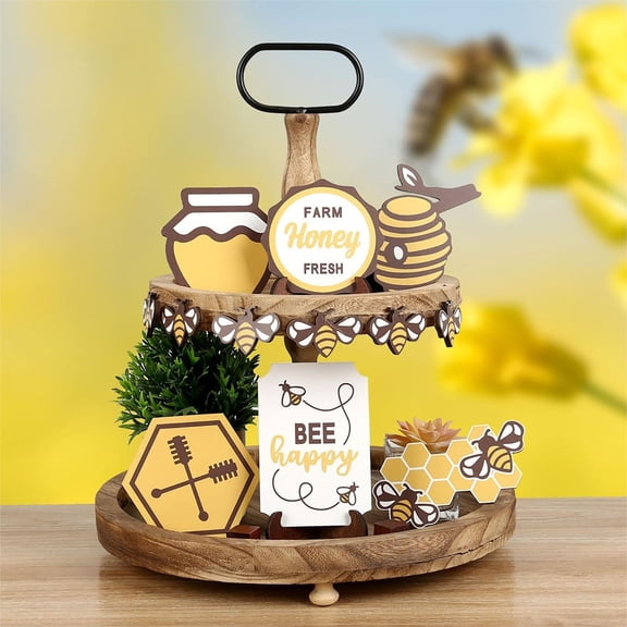 Bee Tiered Tray Decoration for Bee Holiday Party Decoration - Spring Summer Table Items for Home Kitchen Table Shelf Decor