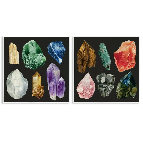 Stupell Industries Various Gemstones on Black STEM Painting Unframed Art Print Wall Art, 12 x 12, Set of 2