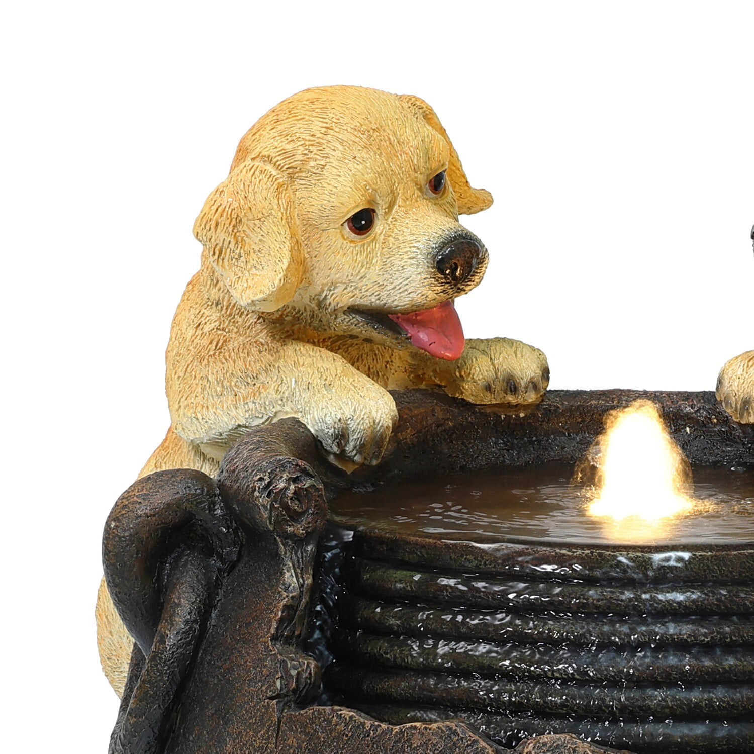 LuxenHome Puppy Love Farmhouse Resin Outdoor Fountain with Lights