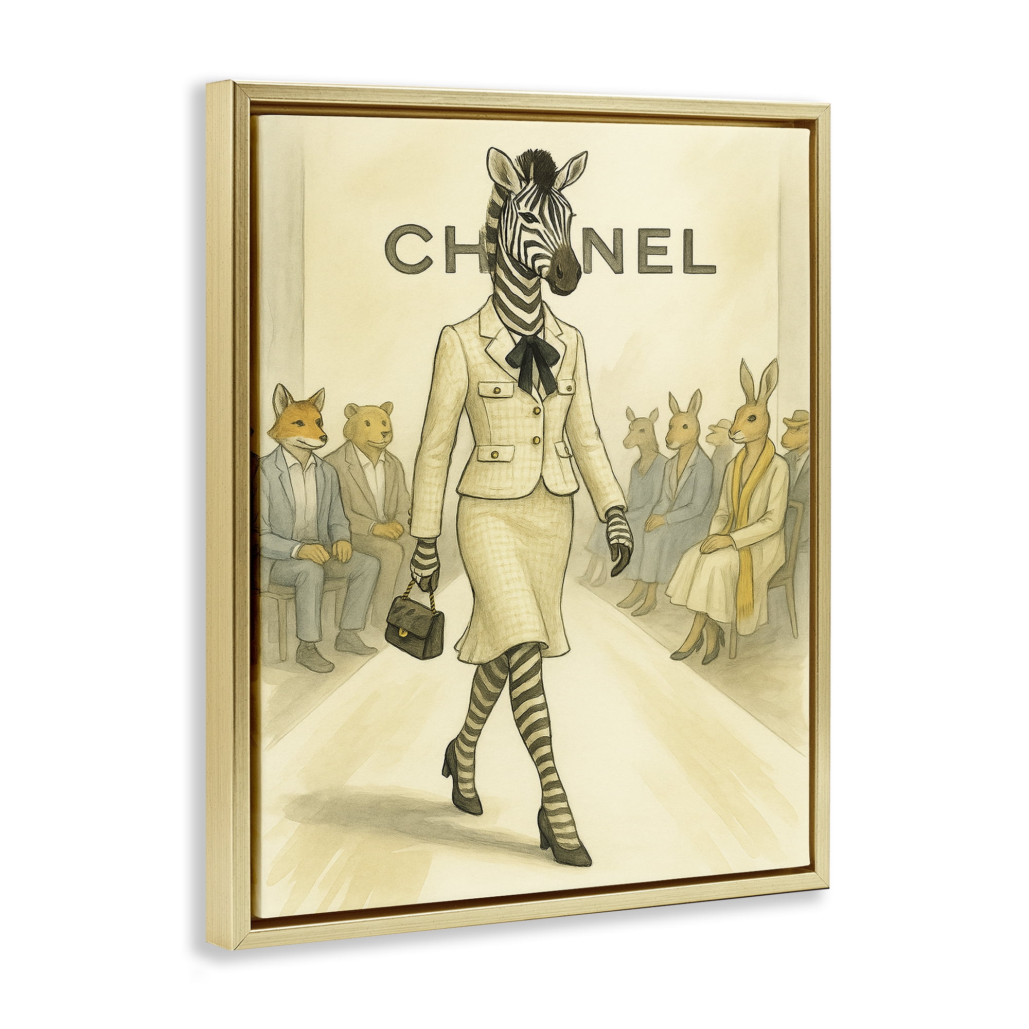 Stupell Industries Fashion Runway Zebra Gold Framed Floater Canvas Wall Art, design by Grotto Studios