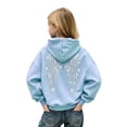 thumbnail image 3 of Linfrsh Girls Sequin Angel Wings Hoodies Trendy Long Sleeve Hooded Baggy Drawstring Sweat Fashion Casual Pullovers With Pockets(Light Blue,6-7 Years), 3 of 7