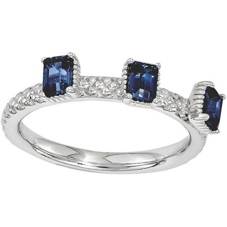 Created Sapphire Sterling Silver Three-Stone Ring