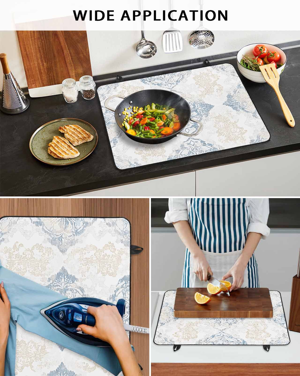 nqOlkjepod Large Induction Cooktop Protector Mat 24"x21", Yellow Blue Abstract Stove Top Covers for Electric Stove, Vintage Floral Pattern Decorative Stove Burner Cover Mats, Glass Top Stove Cover