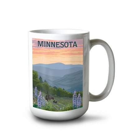 

15 fl oz Ceramic Mug Minnesota Bear and Spring Flowers Dishwasher & Microwave Safe