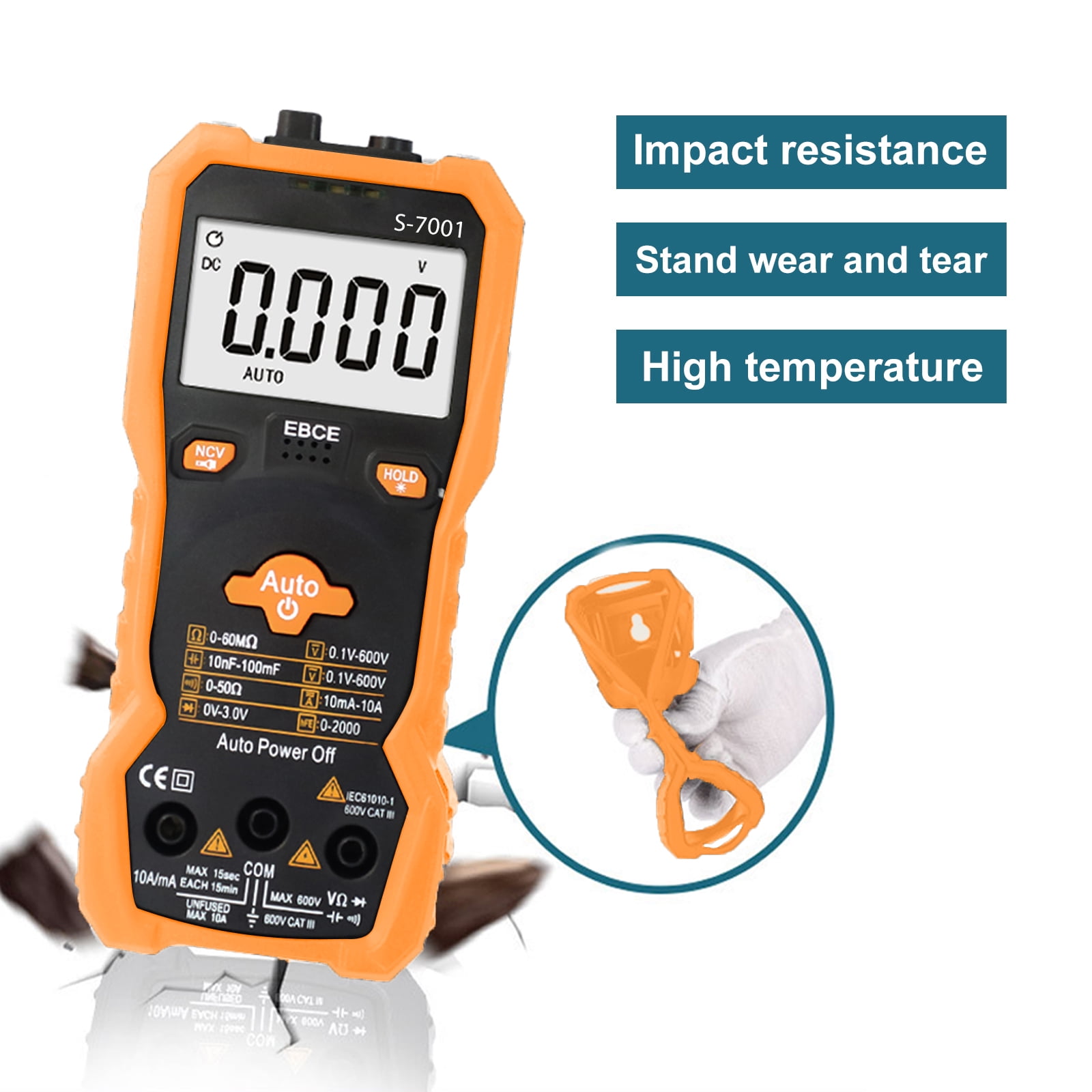 APOLLOLIFT 6000 Counts TRMS Digital Multimeter, Auto-Ranging Ohmmeter Voltage Tester with NCV Function for Measure Voltage Current Resistance Diodes Continuity, Orange,New