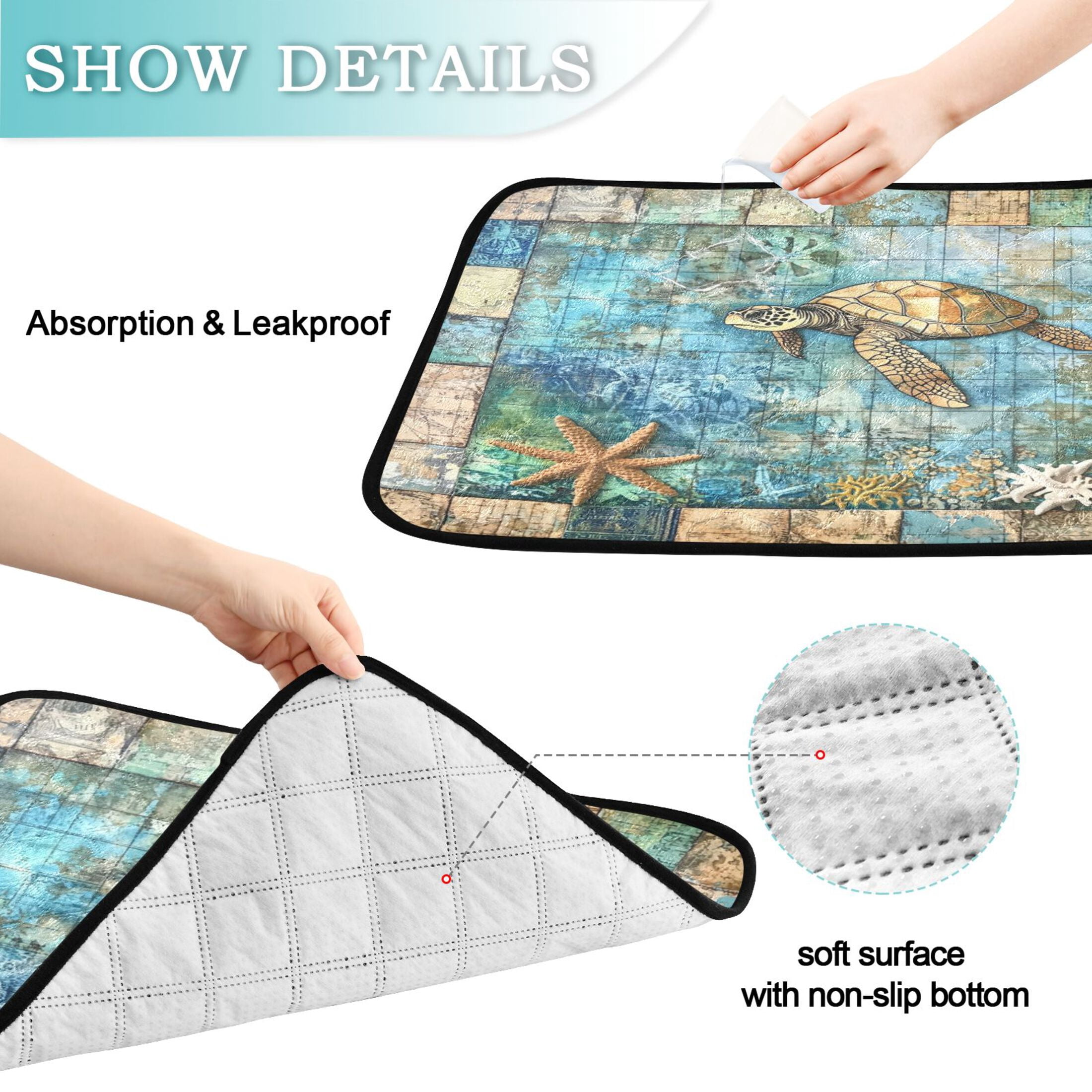 Qxltty Turtle Coral Figure Cat litter Pads Pet Set of 3 Diaper Mats Center Anti-leakage Layer Absorbent Soft and Comfortable
