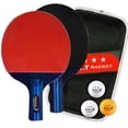 thumbnail image 1 of Regail CE-Certified Ping Pong Paddle Set: 2 Vertical/Horizontal Rackets with 3 Balls, 25.5X15cm Optimal Grip, Multi-Color Options for Fitness & Sports Enthusiasts, Durable Export-Quality Table Tennis, 1 of 6