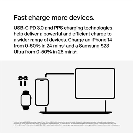 Belkin - 65W Dual USB-C Wall Charger, Fast Charging Power Delivery 3.0 with GaN Technology for Apple iPhone and Samsung - White