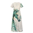 thumbnail image 6 of Uourmeti Girls Elegant Maxi Dress, Green Horse Printed Short Sleeves Dress with Pockets Summer Long Holiday Dresses, Size 13-14 Years, 6 of 7