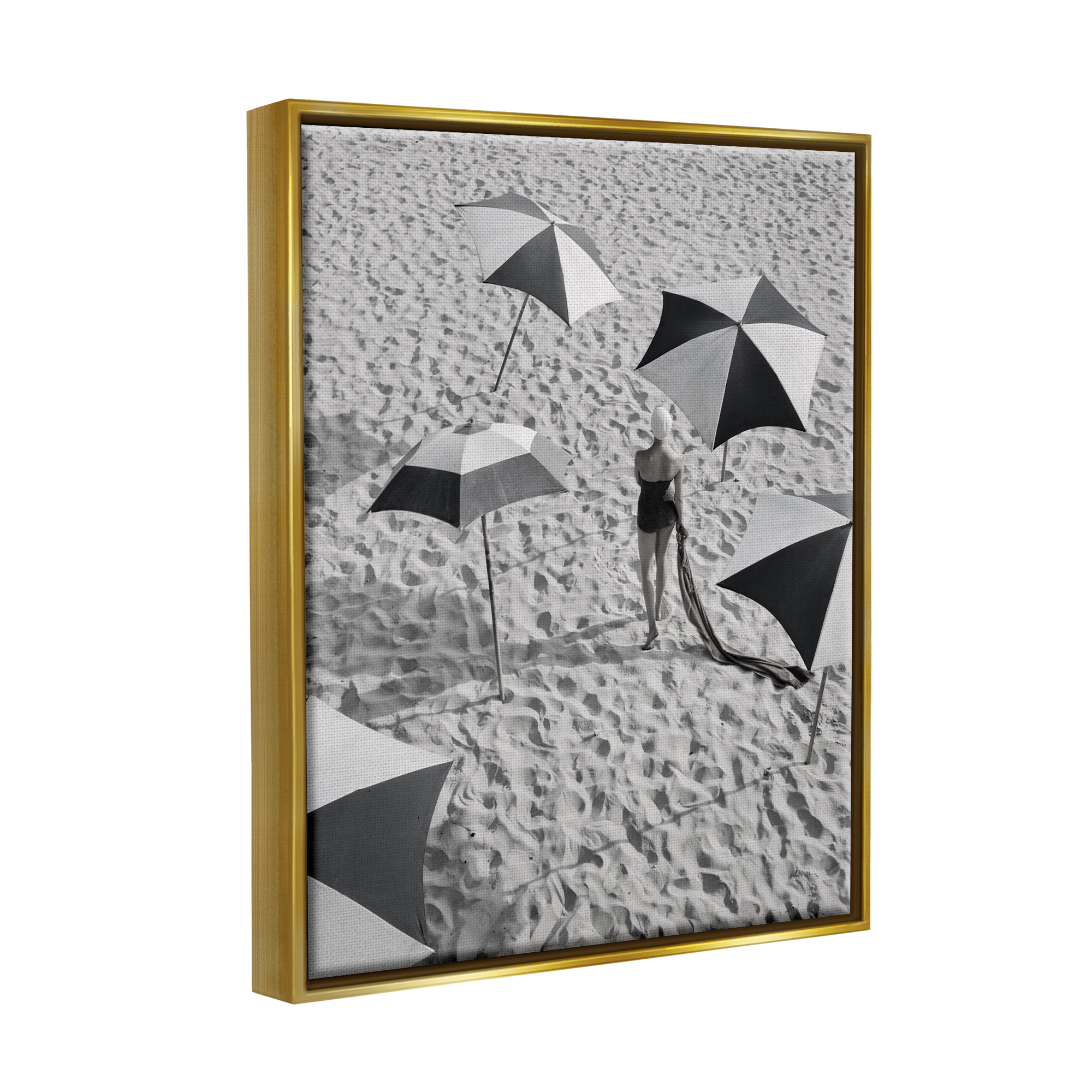 Stupell Industries Vintage Beach Fashion Nature Photography Gold Floater Framed Canvas Art Print Wall Art, 25 x 31