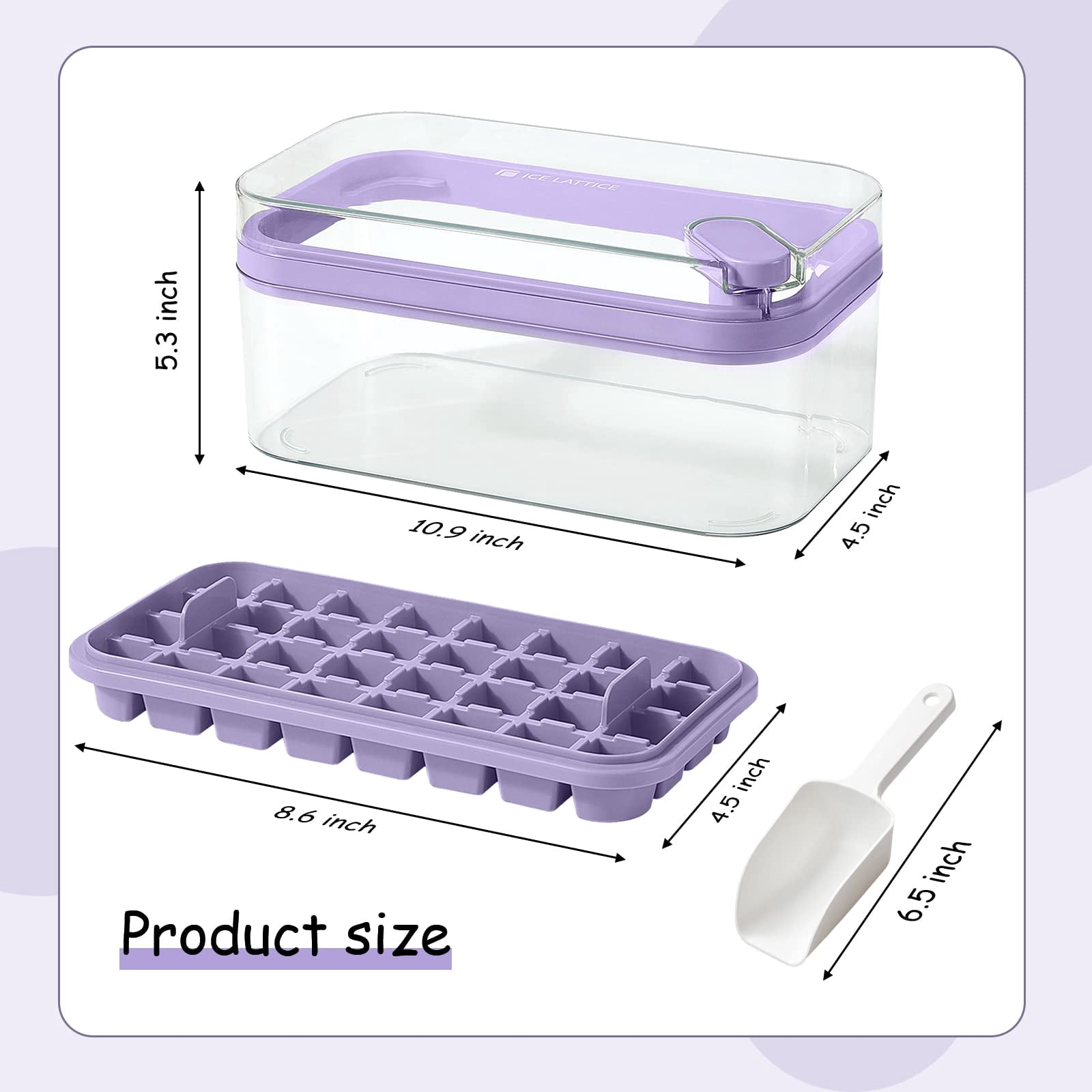 Ice Cube Tray With Lid And Bin For Freezer  2 Pack 64 Mold (purple)