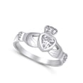 thumbnail image 4 of White Cubic Zirconia Heart Claddagh Hands Ring .925 Sterling Silver Band Jewelry Female Male Size 8, 4 of 4