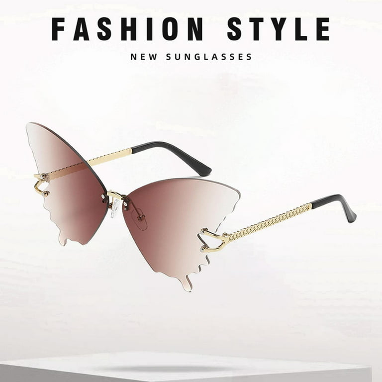 Fashion Butterfly Sunglasses, Hollow Accessories Sun Shades Large Eyewear  for Halloween Fancy Dress Girls Outdoor Women Brown