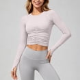 thumbnail image 3 of DuoJiaJ Womens Long Sleeve Crop Top, Crew Neck Ruched Stretchy Yoga Athletic White M, 3 of 5