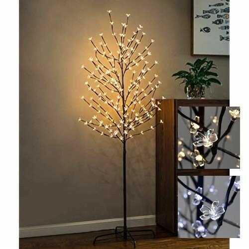 18" 50 LEDs Branch Twig Lighted Tree Cherry Blossom Flower Lamp Desk Top USA 