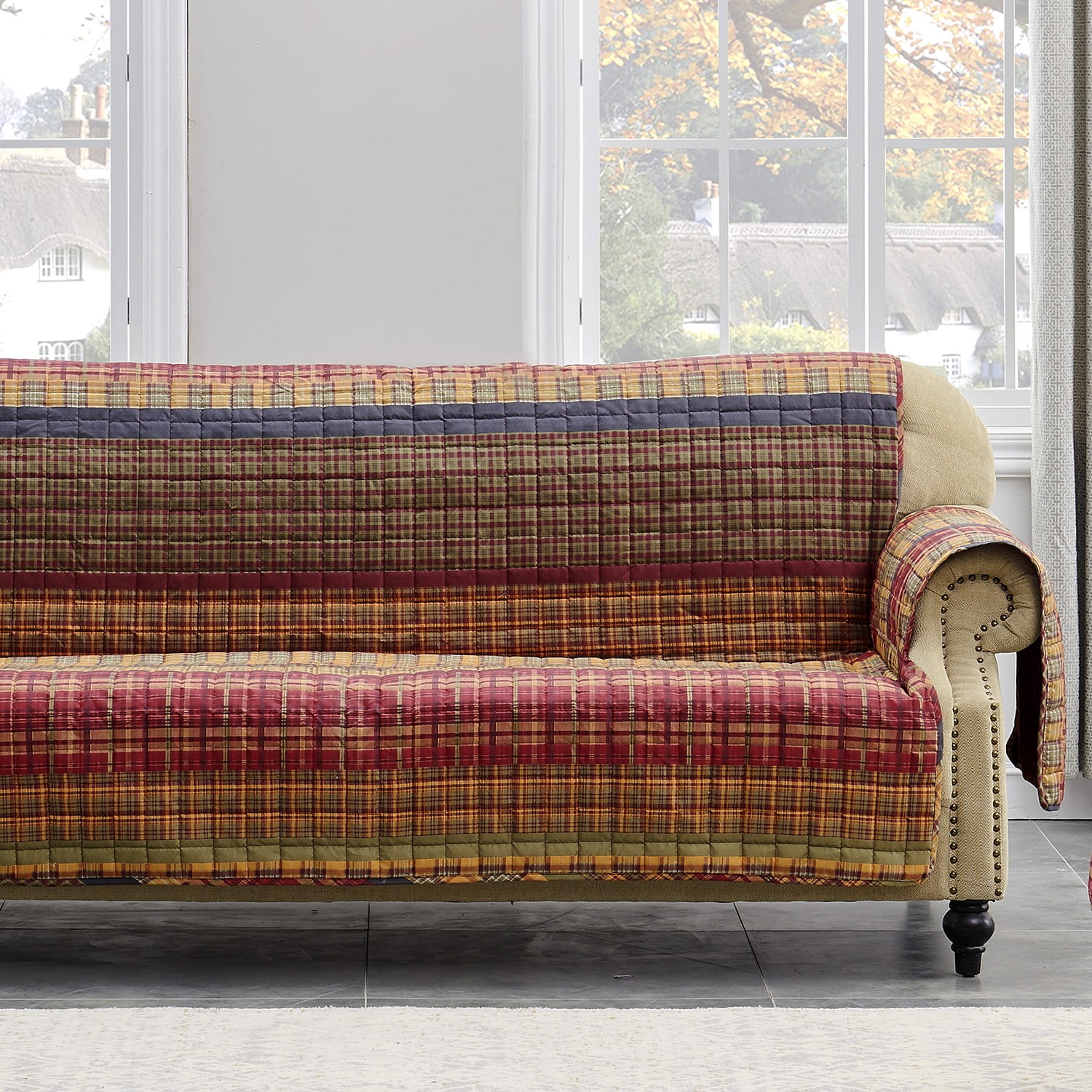 アメリカ　星条旗　Walmart ウォルマート　ソファカバー 155×129 Greenland Home Fashions Gold Rush Classic Plaid Reversible