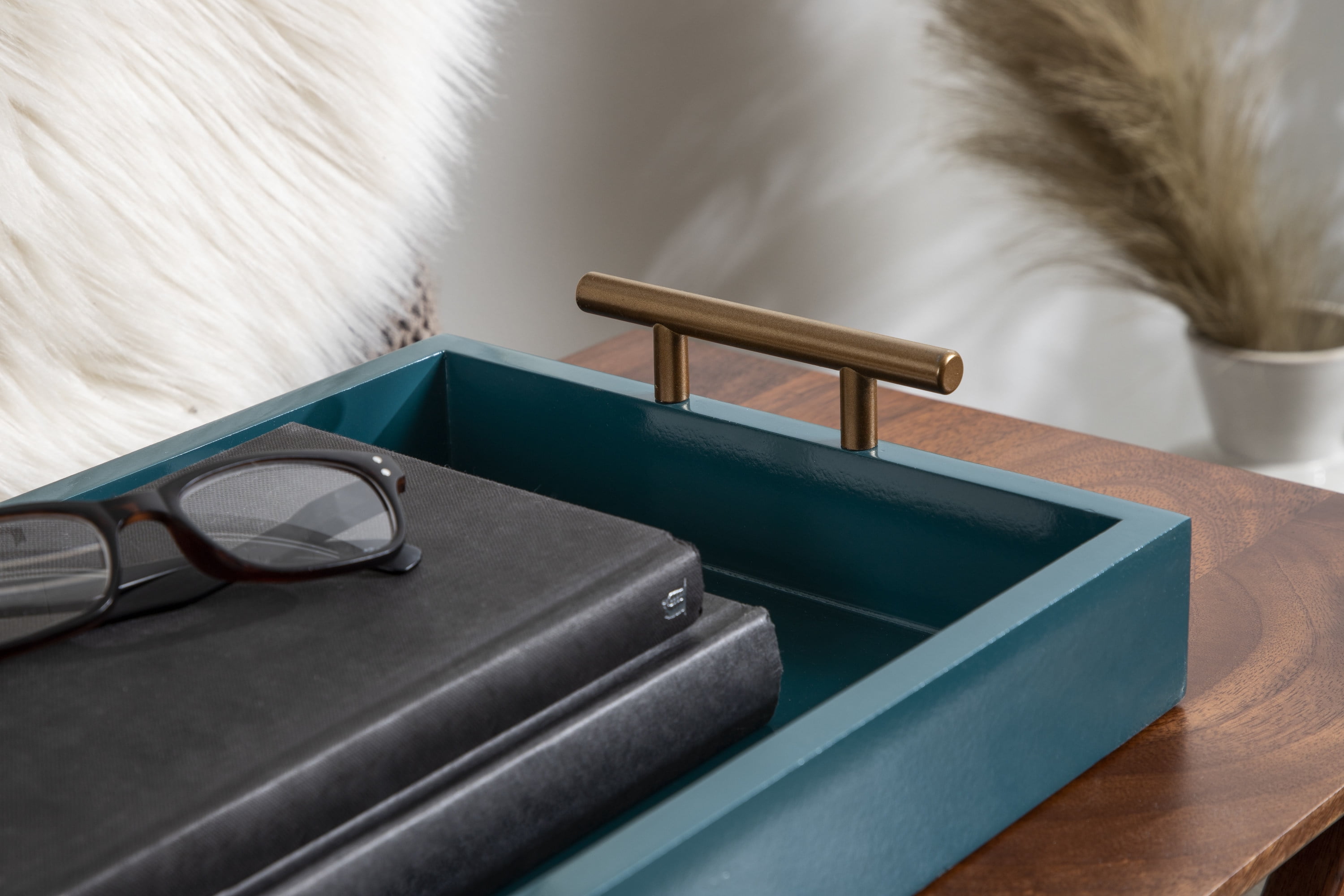 Kate and Laurel Lipton Modern Narrow Tray, 10 x 24, Teal, Midcentury Serving Tray for Storage and Display