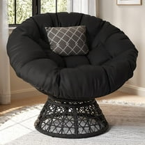 CZMJY Indoor Papasan Chairs with Thick Tufted Cushions and Frame, Swivel Wicker Ergonomic Lounge Reading Chairs for Living Room/Bedroom, Black