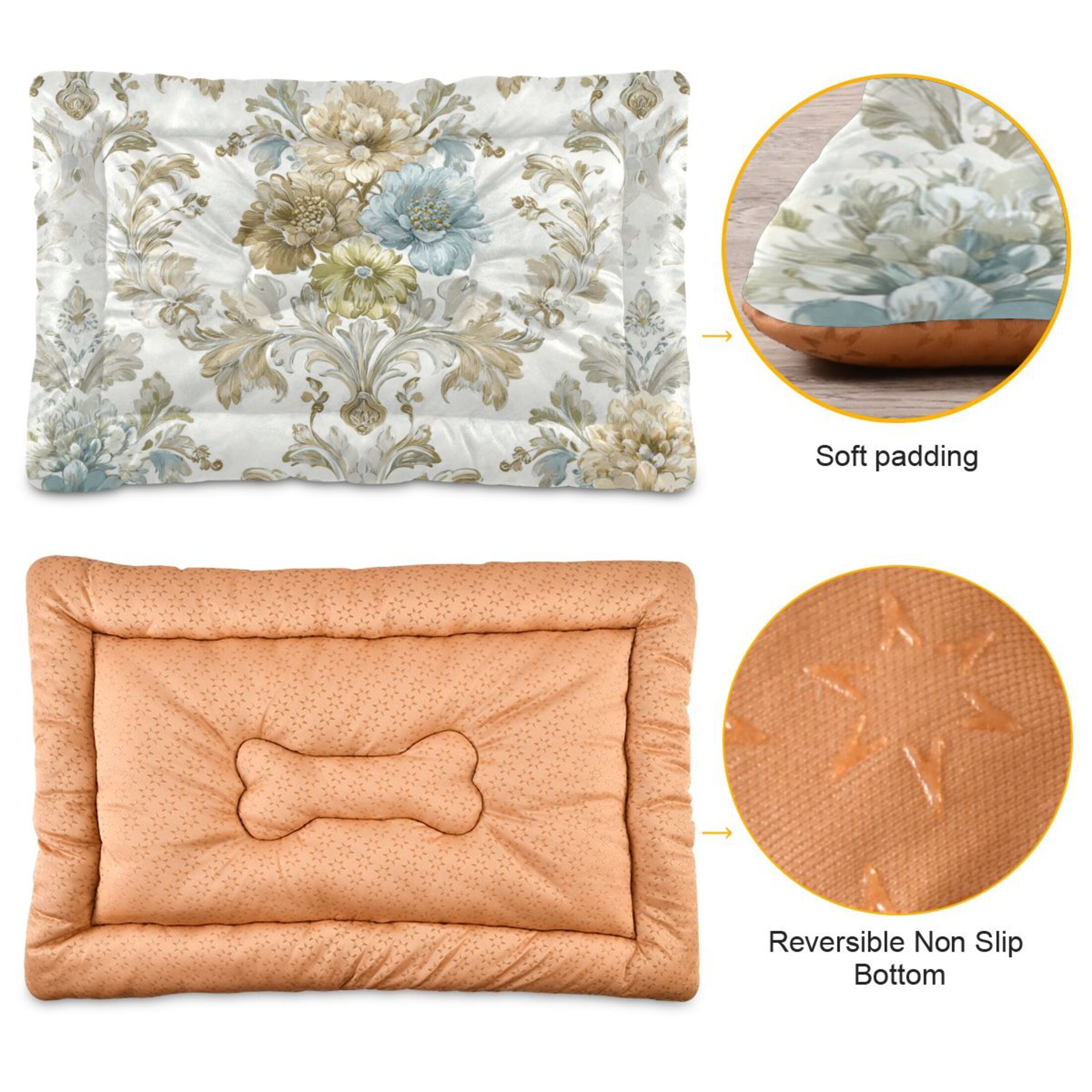 Cozy Mat Pet Bed Indoor Outdoor Warm Soft For Cat Dog Puppy(S/M) Elegant Damask Pattern