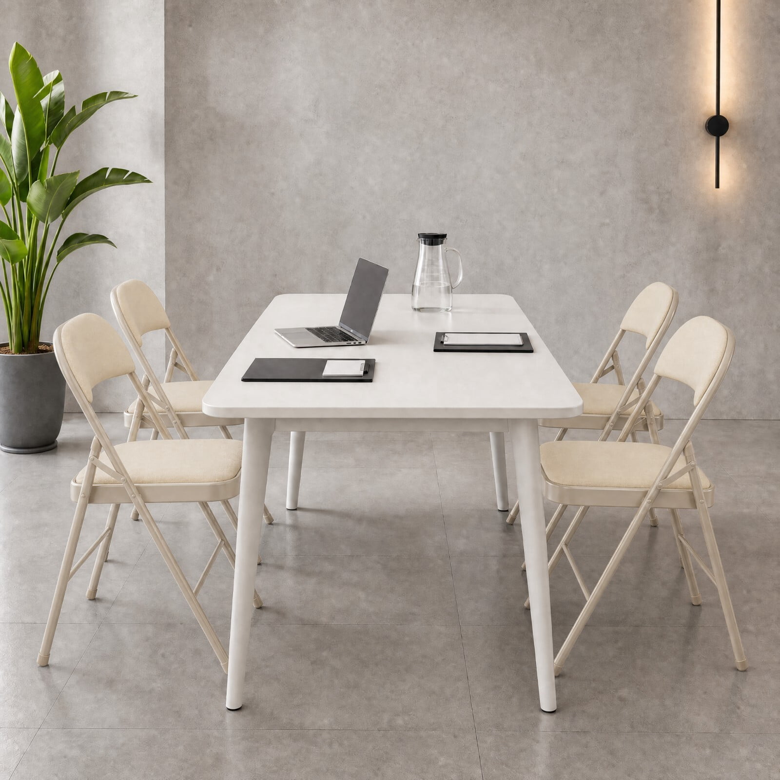 Kelno Folding Chair Set of 4 PU Leather Padded Guest Chairs with Lightweight Sturdy Metal Frame, Khaki