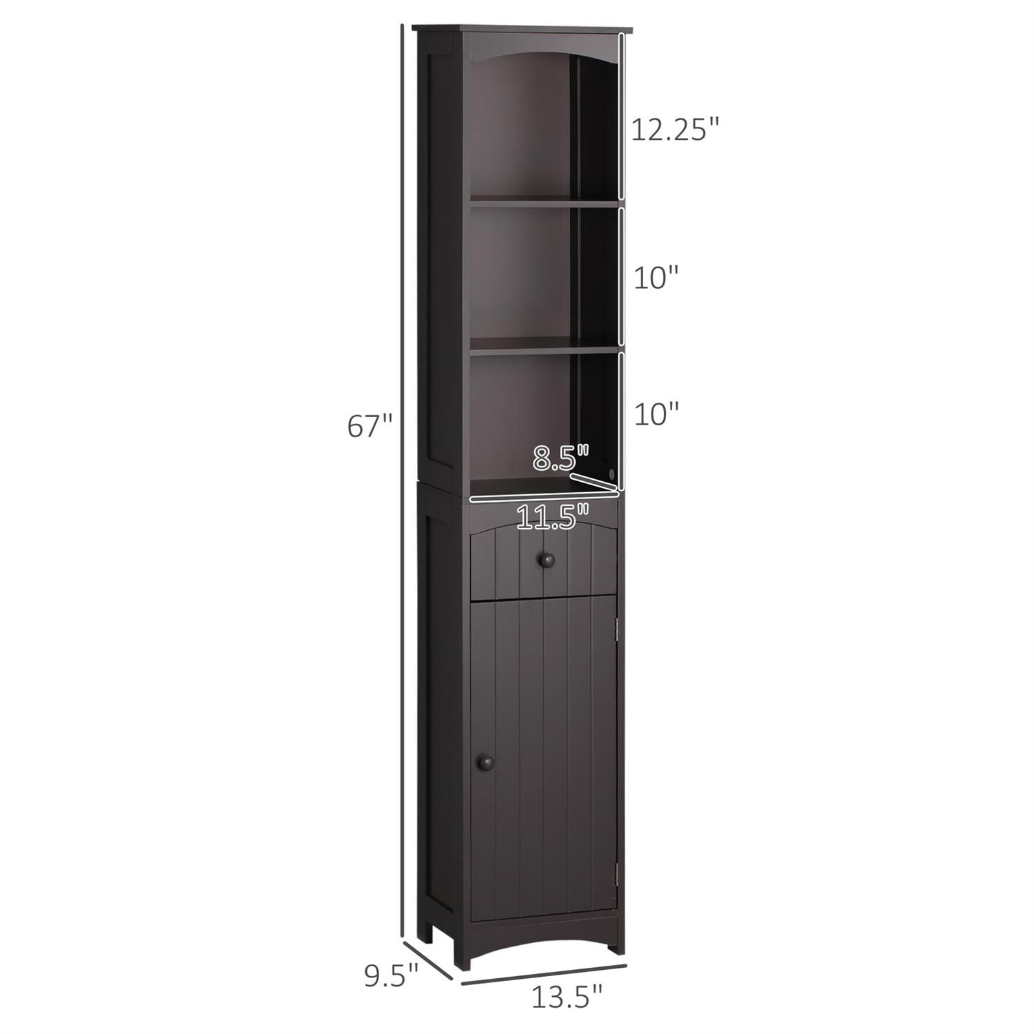 Demi Bonn 67" Tall Bathroom Storage Cabinet, Free Standing Linen Tower with 3-Tier Shelves and Drawer, Durable Wood Construction, Brown