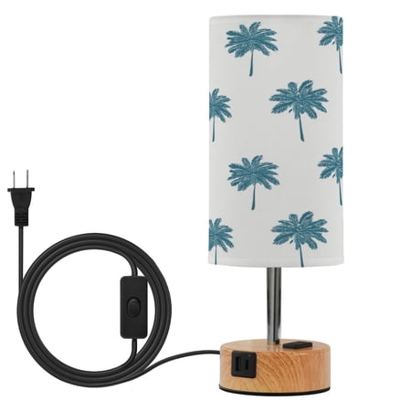 Touch Control Table Lamp with LED Bulb Bedside Lamp for Bedroom Living Room Teal Palm Tree Pattern