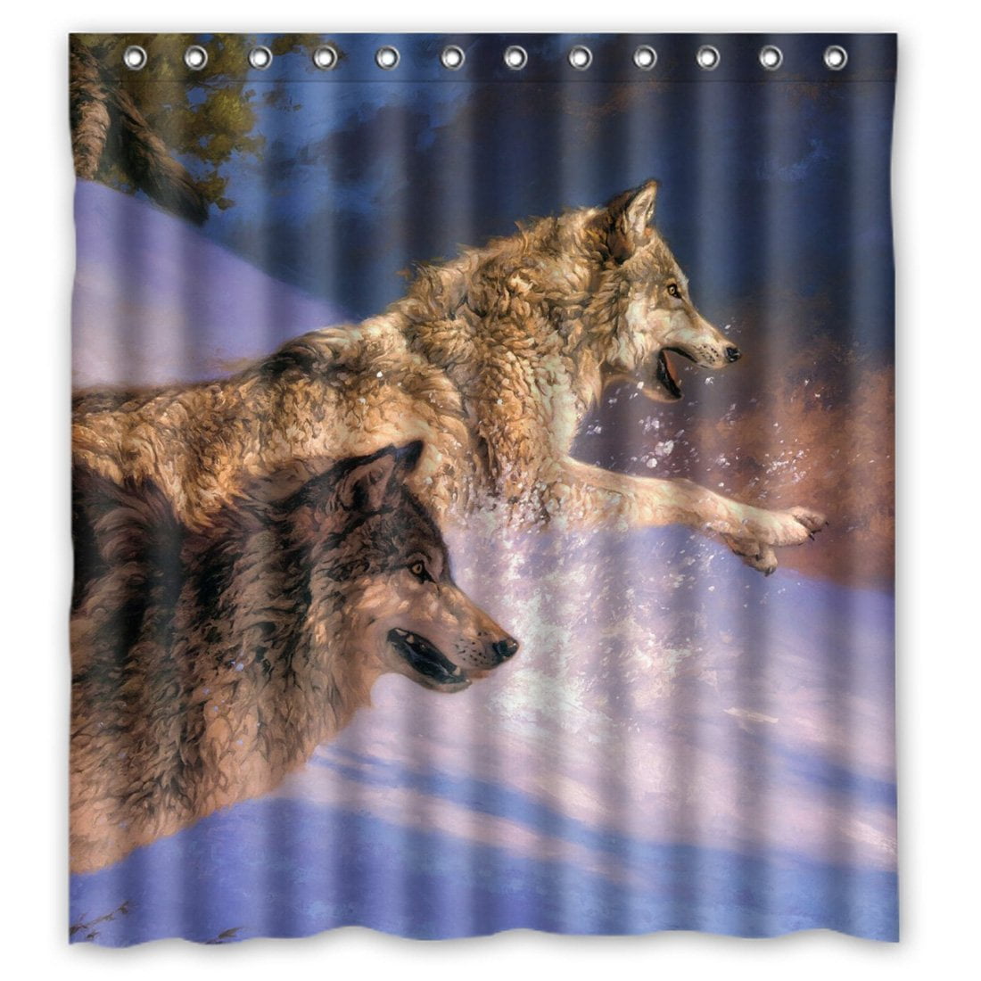 GreenDecor Amazing Wild Wolves Waterproof Shower Curtain Set with Hooks