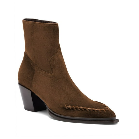 XYD Women Pointed Toe Western Ankle Boots Stitching Chunky Block Heel Booties Zip-up Fashion Shoes Size 7 Tortoise