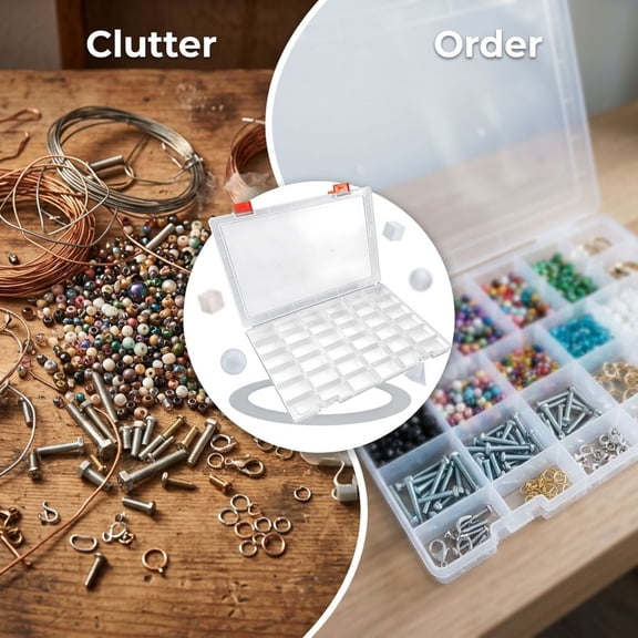 4 Pcs Plastic Organizer Box, 36 Grids Compartments, Clear Bead Storage Containers, Fixed Dividers, 11.1 x 7.6 x 0.8 in Versatile Craft Box for Parts, Jewelry