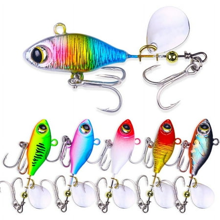 HENGJIA 6 Pack Fishing Lures for Bass Fishing Spoons Metal Lures Fishing Jigs Blade Bait with Sequin Tail Long Casting Lure VIB HardBait for Walleye Trout Freshwater Saltwater