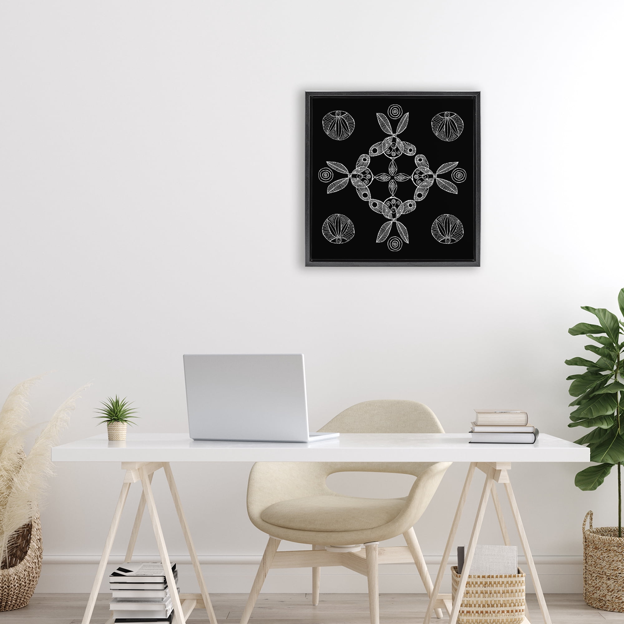 Stupell Industries Circular Symmetry Elementals Black Framed Floater Canvas Wall Art, design by El Perkin