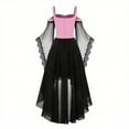 thumbnail image 3 of BiZtdJrK Cocktail Formal Dresses for Women Wedding Guest Party Prom High Low Mesh Patchwork Bat Sleeve Witch Dress Halloween Costume, Pink, S, 3 of 4