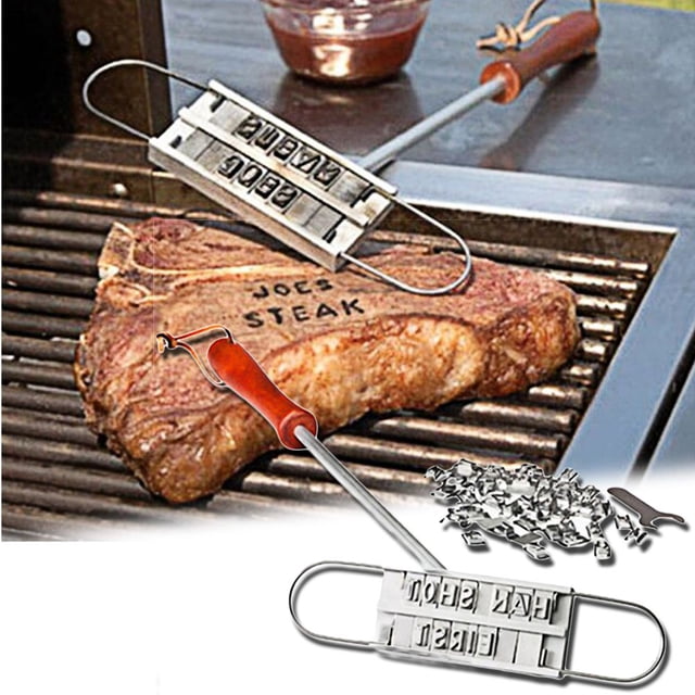 Neinkie BBQ Meat Branding Iron with Changeable Letters and a Handy Draw-String Carry Bag and Plastic Letter Case - Great for Branding Steaks, Burgers, Chicken with Your Name; Labor Day Gift