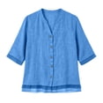 thumbnail image 5 of Aboser Oversized Kimono Tops for Women Lightweight Cotton Linen Shirts Casual Side Tie Blouses Loose V Neck Kimonos Breathable Soft Blouse Blue M, 5 of 9