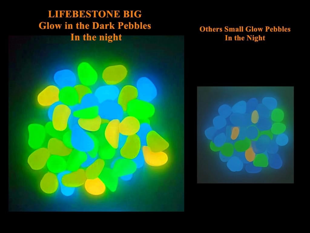0.8-1.2" Big Rainbow Multicolor Glow in the Dark Rocks, Big Colored Glow Pebbles, Aquarium Gravel, Fish Tank Gravel, Glow Rocks for Landscaping/Walkway/Plant Pots 150 Pcs (1 Pound)