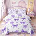 thumbnail image 2 of Manfei Purple Chic Bow Quilt King,Cute Loves Flowers King Coverlet Set,3 Pieces,1 Bedspread and 2 Pillowcases, 2 of 7