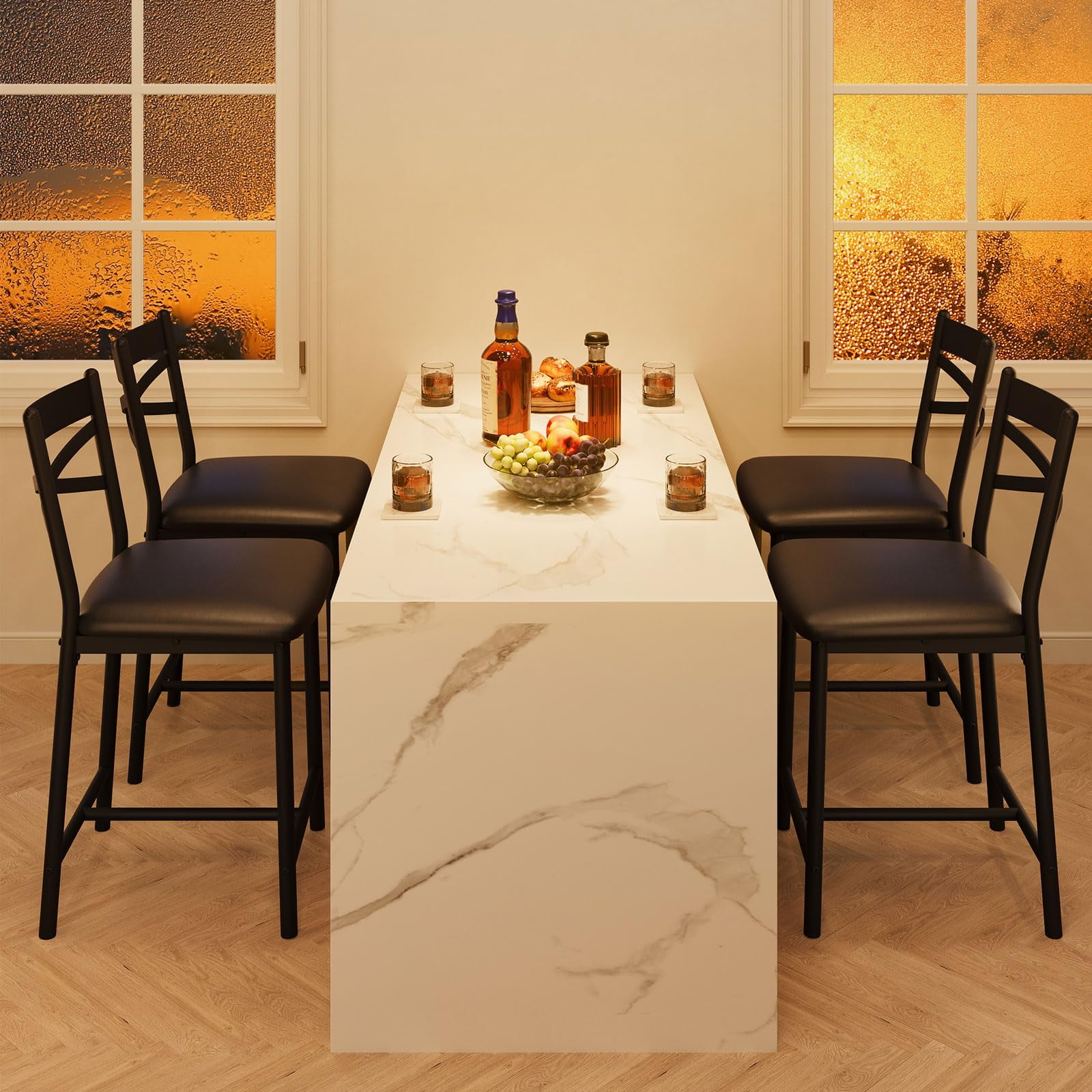 Huisuilinss 22 Inch Counter Height Bar Stools, PU Upholstered Kitchen Barstools, Bar Stools with Back, Comfortable Bar Chairs, Modern Counter Stools 2Pcs/4Pcs for Kitchen Island Apartment Counter Bar