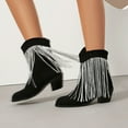 thumbnail image 4 of Wensltd Fall Boots Women Mid Calf Ankle Length Round Toe Fashion Tassel Design Booties Black, 4 of 8