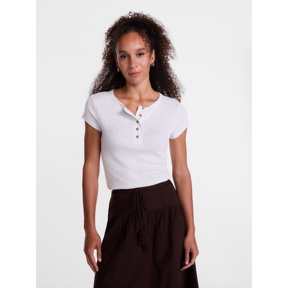 Scenario Women's Rib Henley with Short Sleeves, Sizes XS-XXXL