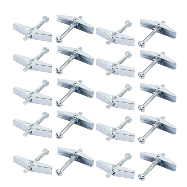 Unique Bargains 3/16' x 2' Male Thread Spring Loaded Hollow Wall Round Head Toggle Bolt 20pcs