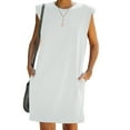 thumbnail image 3 of Bigersell Robe Maxi Débardeur Mode pour Femmes Sans Manches Unie à Col Rond Ample Robe Mini pour Dames Coupe Régulière Robe Ligne A Style 12343, Robes Régulières pour Femme Blanc m, 3 of 8
