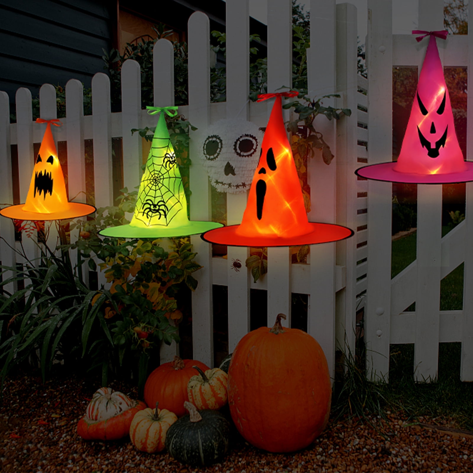8 Halloween Hanging Light-Emitting Witch Hat Decorative Lights, Operated