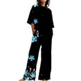 thumbnail image 2 of WCJM Blue Summer Outfits For Women 2 Cotton Linen Set Oversized T Shirts Straight Leg Pant Plus Size Tracksuit, 2 of 5