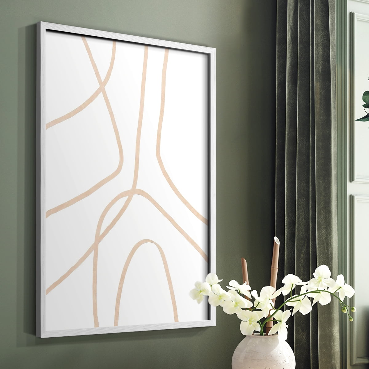 Clean Contour IV Framed Print in White Solid Wood Framed Print No Nail Hanging