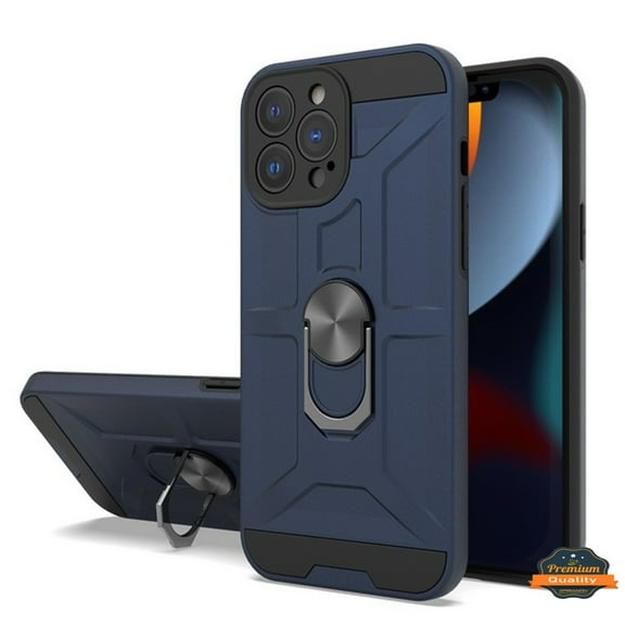 For Apple iPhone 13 (6.1") Hybrid Ring Stand [360° Rotatable Ring Holder Magnetic Kickstand] Armor Shockproof TPU Phone Case Cover by Xpression [Navy Blue]