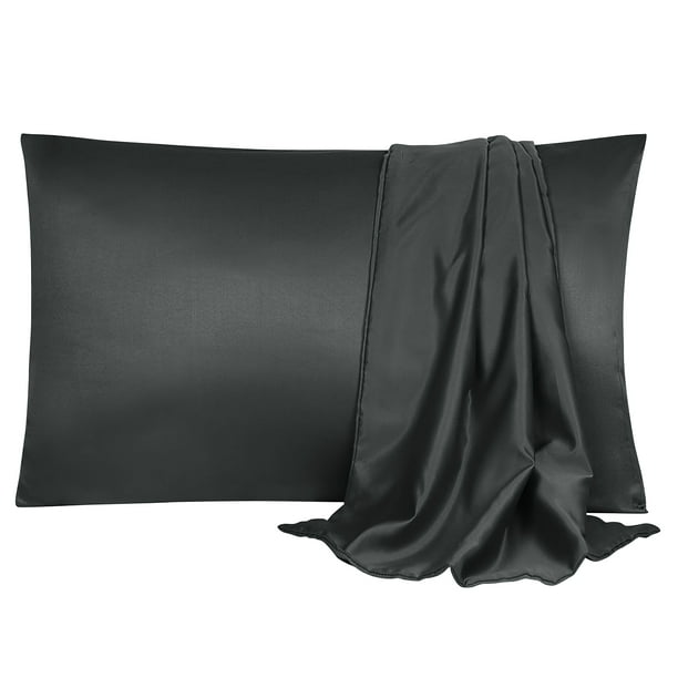 Funda de Almohada Unique Bargains Juego de 2 Fundas Almohada Satén con Cierre de sobre Negro 51x66cm